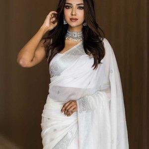 Pure Linen saree With Silver Zari Weaving Designs